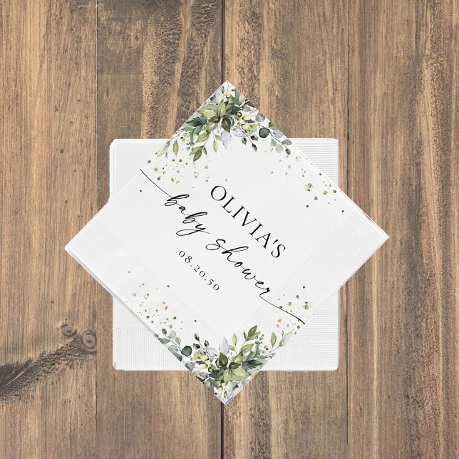 Eucalyptus Floral Greenery Baby Shower Paper Napkins (Creator Uploaded)
