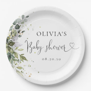 Eucalyptus Floral Greenery Baby Shower Paper Plates
