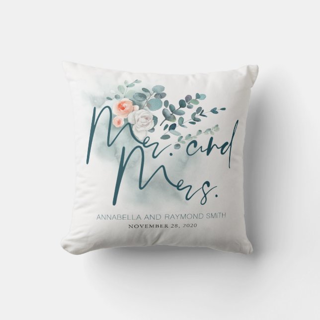 Eucalyptus Floral Greenery Bouquet Elegant Throw Pillow (Front)