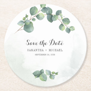 Eucalyptus Floral Greenery Creative Save The Date Round Paper Coaster