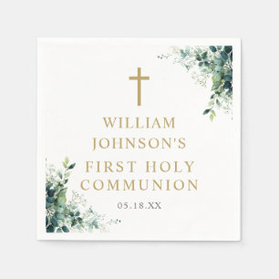 Eucalyptus Floral Greenery First Holy Communion Napkins