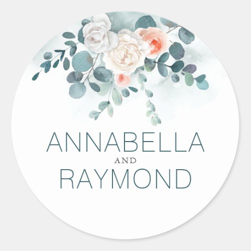 Eucalyptus  Floral Greenery Romantic Classic Round Sticker