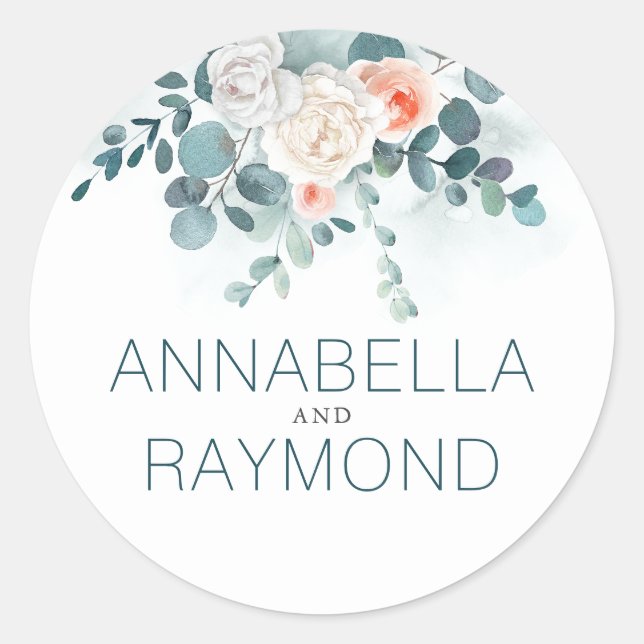 Eucalyptus | Floral Greenery Romantic Classic Round Sticker (Front)