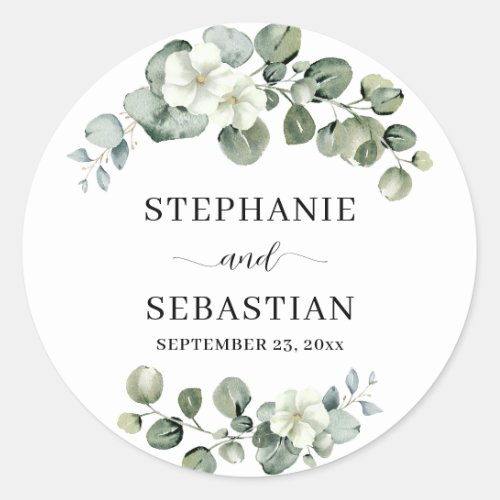 Eucalyptus Floral Greenery Wedding Classic Round Sticker