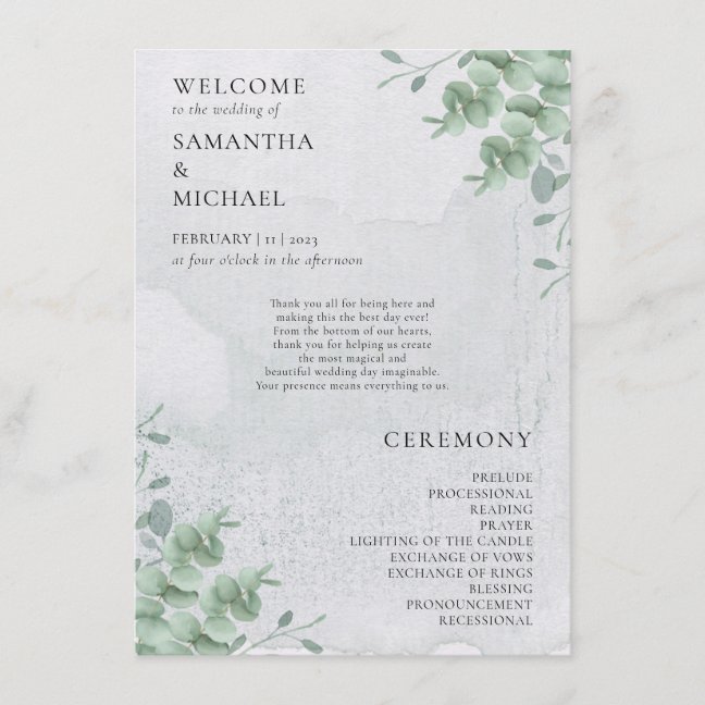 Eucalyptus floral minimal modern program wedding
