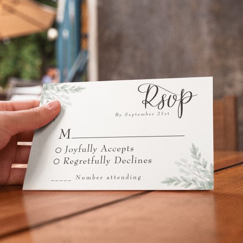 Eucalyptus Floral Monogram Wedding RSVP Card