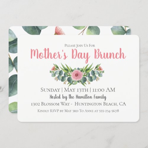 Eucalyptus Floral Mothers Day Brunch Invitation