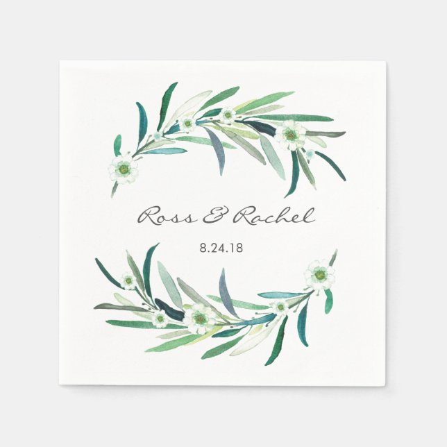 Eucalyptus Floral Personalized Wedding Napkin (Front)