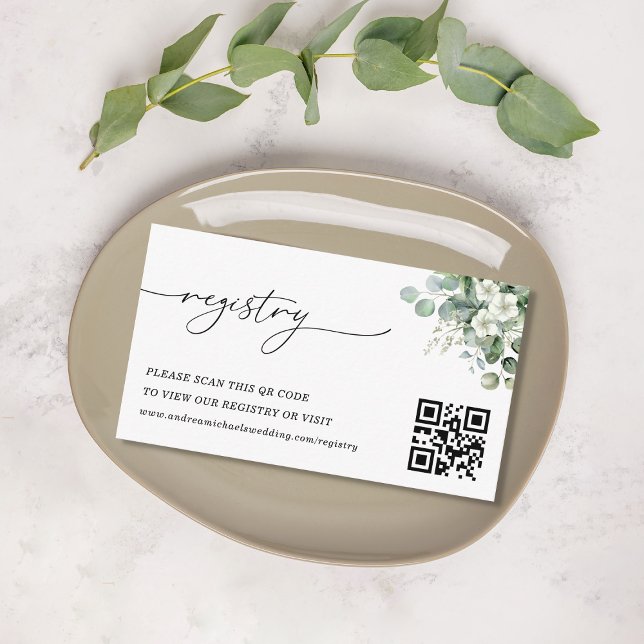Eucalyptus Floral QR Code Wedding Gift Registry Enclosure Card (Creator Uploaded)