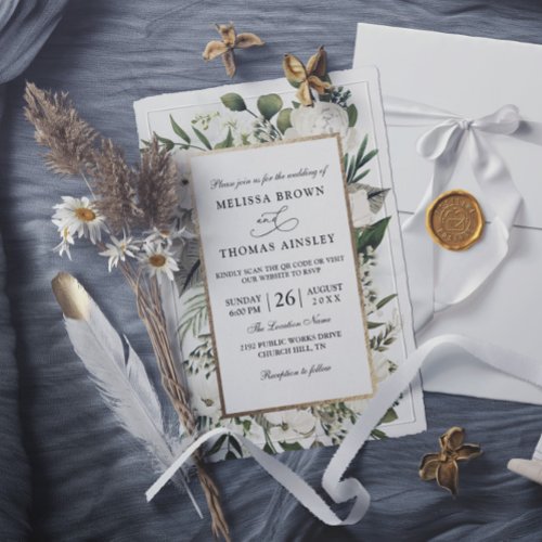Eucalyptus Floral Rustic Budget QR Code Wedding Invitation