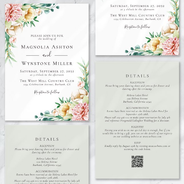 Eucalyptus Floral Sage Green All in One Wedding Invitation (Creator Uploaded)