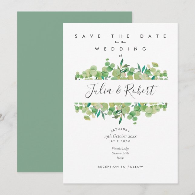 Eucalyptus Floral Save the Date Invitation (Front/Back)