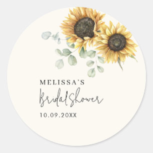 Eucalyptus Floral Sunflower Bridal Shower Classic Round Sticker