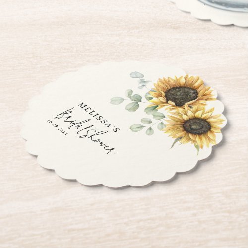 Eucalyptus Floral Sunflower Bridal Shower Paper Coaster