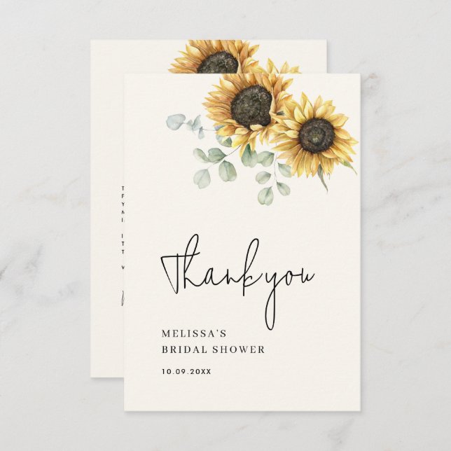 Eucalyptus Floral Sunflower Bridal Shower Thank You Card (Front/Back)