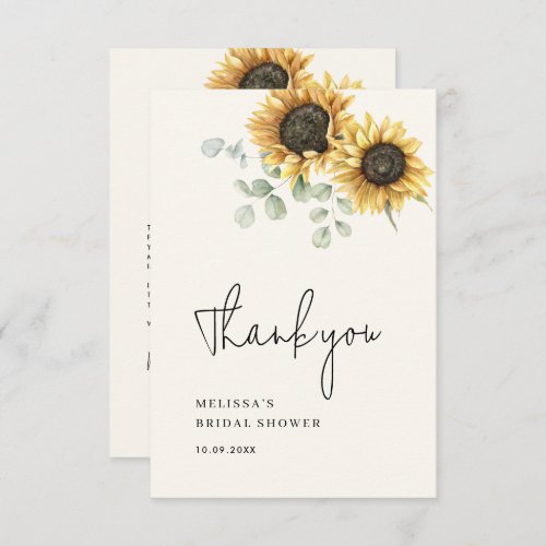 Eucalyptus Floral Sunflower Bridal Shower Thank You Card