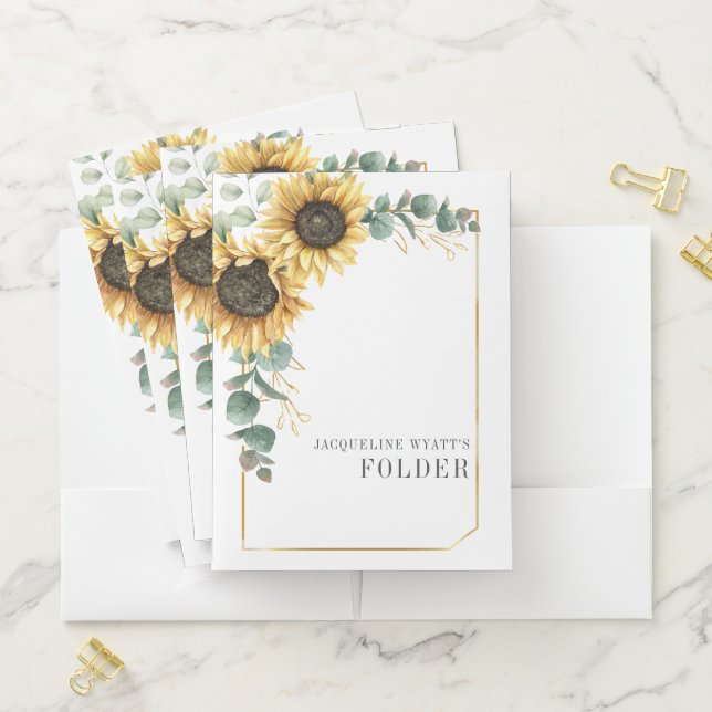 Eucalyptus Floral Sunflower Geometric Office Pocket Folder (In Situ)