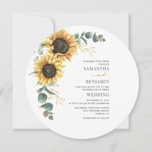 Eucalyptus Floral Sunflower Greenery Wedding Invitation