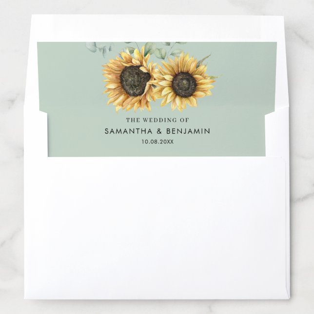 Eucalyptus Floral Sunflower Wedding Envelope Liner (In Envelope)