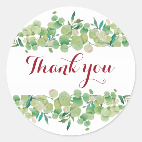 Eucalyptus Floral Thank You Classic Round Sticker