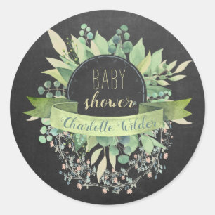 Eucalyptus Floral Vines Baby Shower Chalkboard Cla Classic Round Sticker