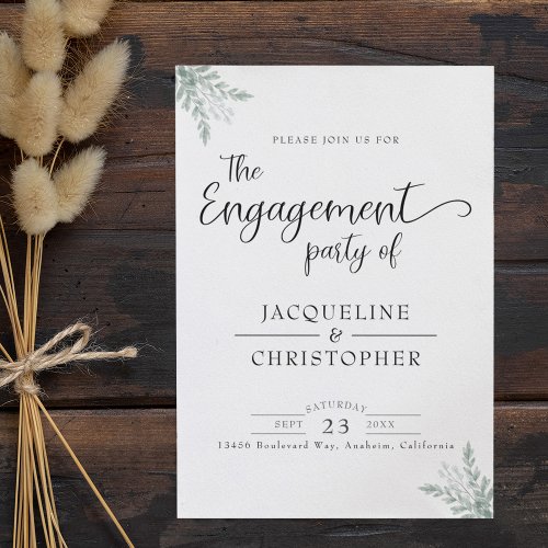 Eucalyptus Floral Watercolor Monogram Engagement Invitation