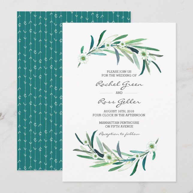 Eucalyptus floral watercolor Wedding Invitation (Front/Back)