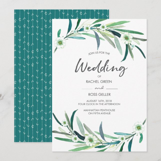 Eucalyptus floral watercolor Wedding Invitation (Front/Back)