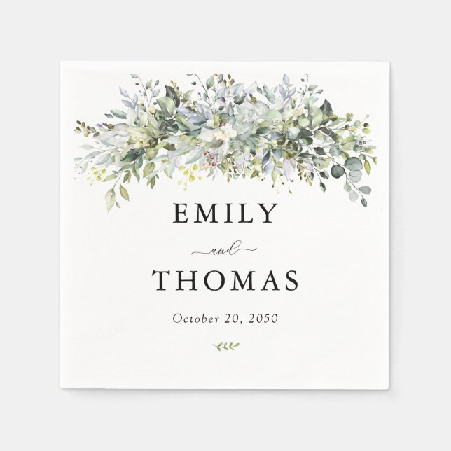 Eucalyptus Floral Wedding Ceremony Napkin (Front)