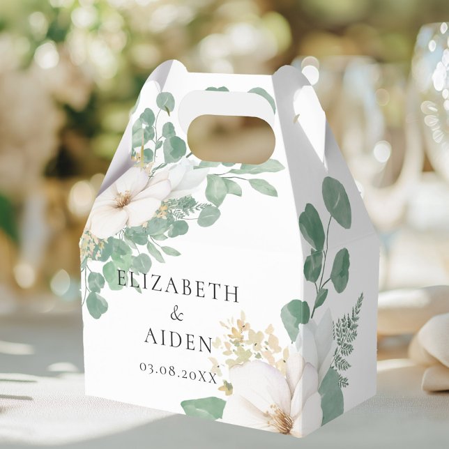 Eucalyptus Floral Wedding Collection Favor Box (Eucalyptus Floral Beige Wedding Collection Favor Boxes. White, greenery,floral with your name & date)