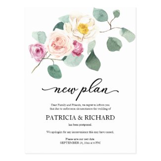 Eucalyptus Floral Wedding Postponement New Plan Postcard