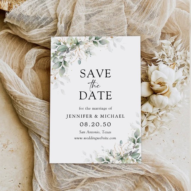 Eucalyptus Floral Wedding Save The Date Cards (Creator Uploaded)