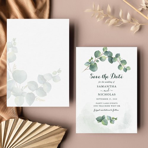 Eucalyptus Floral Wedding Save The Date Note Card