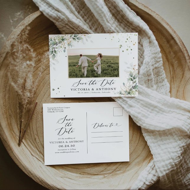 Eucalyptus Floral Wedding Save The Date Postcard (Creator Uploaded)