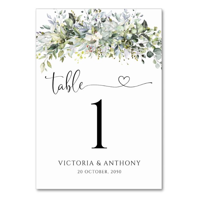 Eucalyptus Floral Wedding Table Numbers (Front)