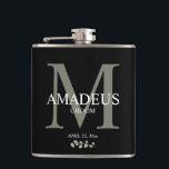 Eucalyptus Florals Monogram Groom Flask<br><div class="desc">Eucalyptus Florals Monogram Groomsman Flask 
A wonderful thank you gift for a groom.  Sleek,  elegant,  black case with a monogram first name and large turquise first letter of first or last name behind it.</div>