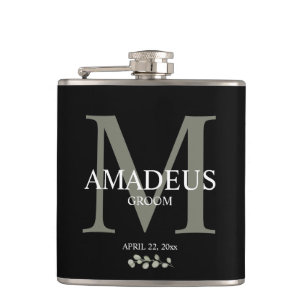 Eucalyptus Florals Monogram Groom Flask
