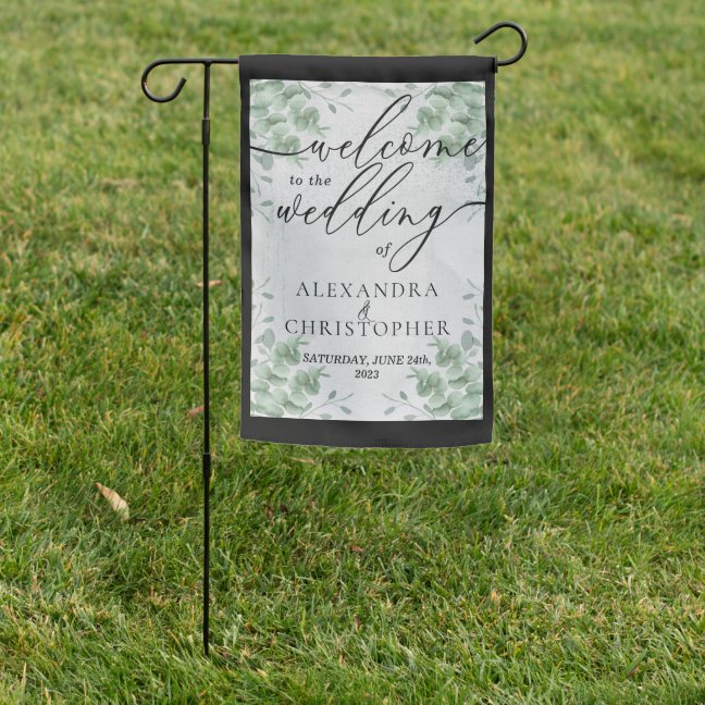 Eucalyptus FLOWER frame Welcome to the Wedding Garden Flag