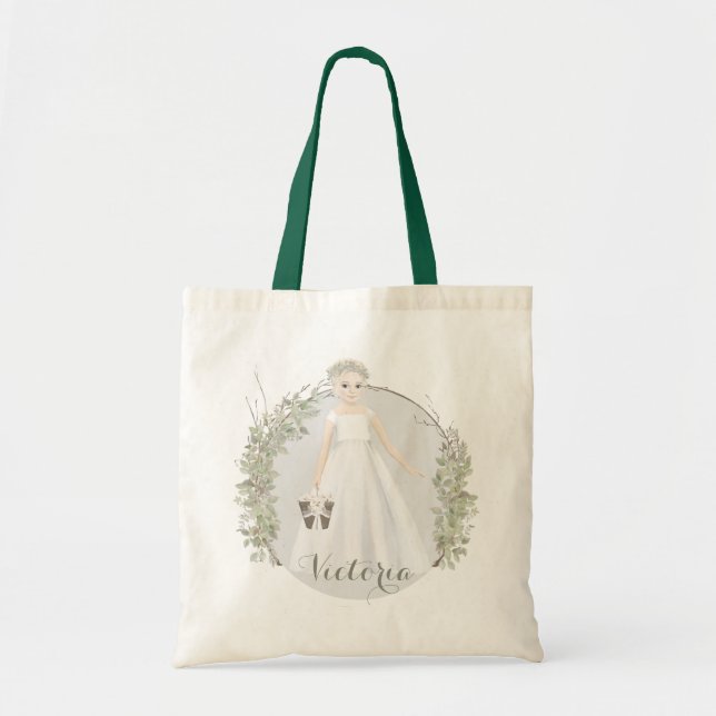 Eucalyptus Flower Girl Name Tote Bag (Front)