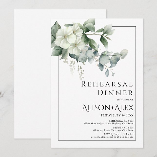 Eucalyptus flowers border wedding rehearsal dinner invitation (Front/Back)