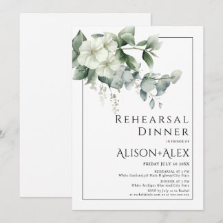 Eucalyptus flowers border wedding rehearsal dinner invitation