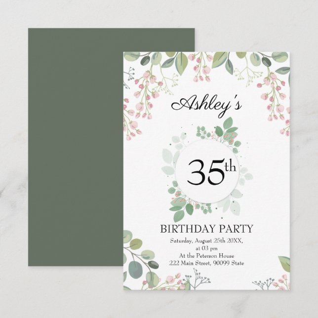 Eucalyptus Flowers & Wreath Birthday Invitation (Front/Back)