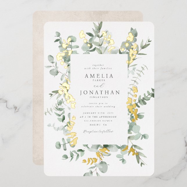 Eucalyptus Foil Wedding Invitation Foil Invitation (Front/Back)