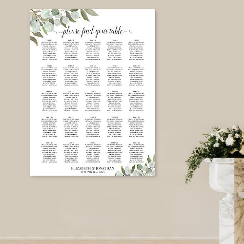 Eucalyptus Foliage 25 Table Wedding Seating Chart