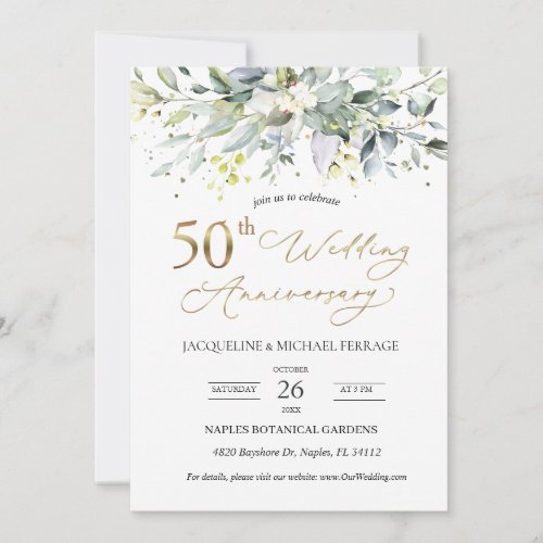 Eucalyptus foliage 50th Wedding Anniversary  Invitation