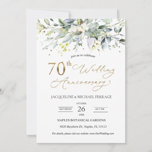Eucalyptus foliage 70th Wedding Anniversary  Invitation