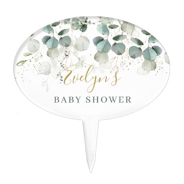 Eucalyptus Foliage Baby Shower Cake Topper (Front)