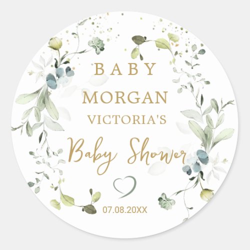 Eucalyptus Foliage Baby Shower Classic Round Sticker