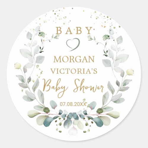 Eucalyptus Foliage Baby Shower Classic Round Sticker