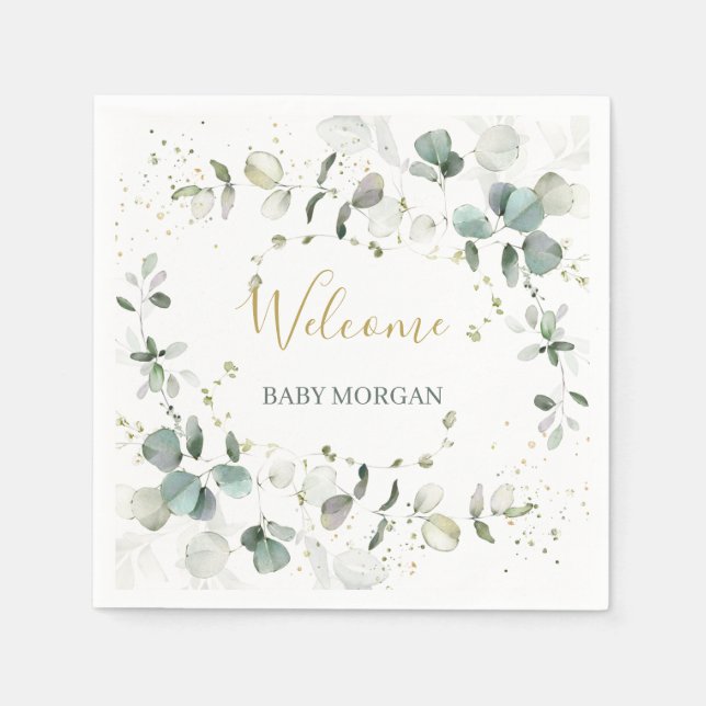 Eucalyptus Foliage Baby Shower Napkins (Front)